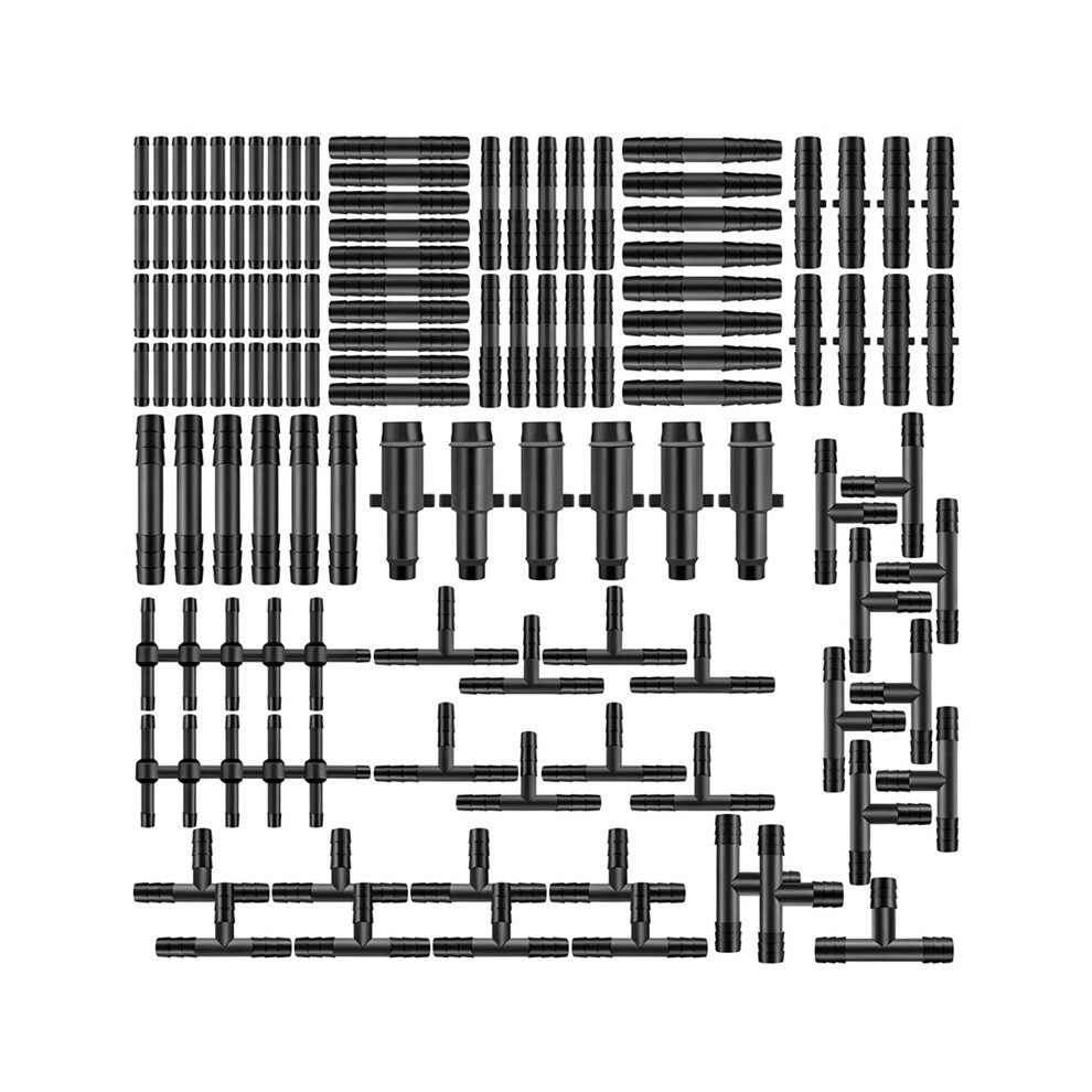 128Pcs Vacuum Connector Assortment Plastic Hose Joiner Tee Water Pipe Joints Plastic Straight T Piece Connectors 4713628320028