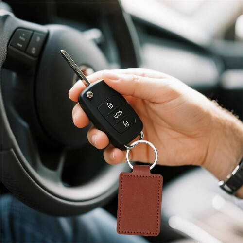 50pcs Leather Key Fob Kit PU Blanks with Rivets Key Ring Rectangular Leather Car Keychain Engraving Keychain