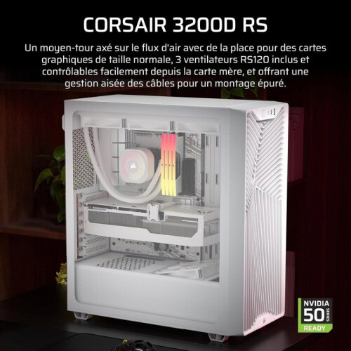 Corsair PC Behuizing - CORSAIR - 3200D RS - Mid Tower - 3 ventilatoren RS120 - Wit 2