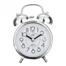 (Silver) Alarm Clock Vintage Retro Silent Pointer Clocks Round Number Dual Bell Loud Alarm Clock Bedside Night Light Home Decors