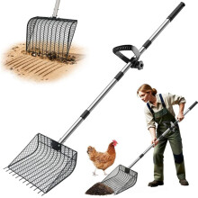 Kycklingbajsskopa för Sand, Kratta och Bajsskopa med Stor Siktskopa, Justerbart Handtag, Skopa för Hönssand