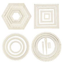 4set DIY Hand Weaving Tools Set for Hexagon, Circle, Square Shapes Premium Wooden Weaving Boards