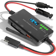 Controlador de Carga Solar 12V 20A, Controlador de Carga de Painel Solar com Saída Tipo-C e USB para Painel Solar e Gel