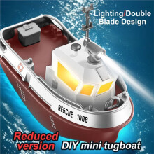 1/32 RC Boat with Lights Powerful Dual Motor 2.4G Long Range Wireless Remote Controlled Tugboat Model Toy for Kids