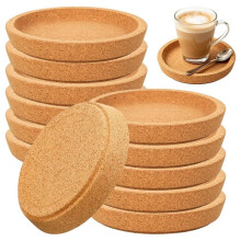 12-Pack Round Cork Coasters (10 cm) - Extra-Thick Cork Coasters with Raised Edges - Reusable, for Home, Restaurants