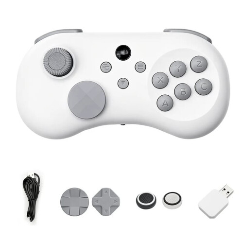 Y04 Wireless Game Controller with Receiver for /PC/PS4 - Hall Effect Joystick 6-Button Layout Arcade Gamepad White