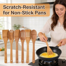 Wooden Spoons for Cooking, 6 Piece Dark Wooden Spoon Set, Wooden Spatula for Cooking, Slotted Wood Bamboo Spoon