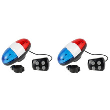 2 Stuks Fietspolitie Sirene met 4 Melodieën, Elektrische Claxon, Bel, 6 LED-Flitsers, Blauw en Rood, Fietsveiligheidsverlichting