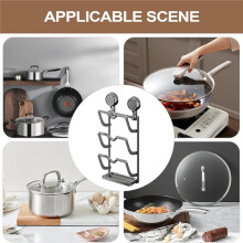 3-Tier Pot Lid Holder - Cabinet Door Organizer Kitchen Rack with Adjustable Dividers, Metal Lid Holder with Wall Mount