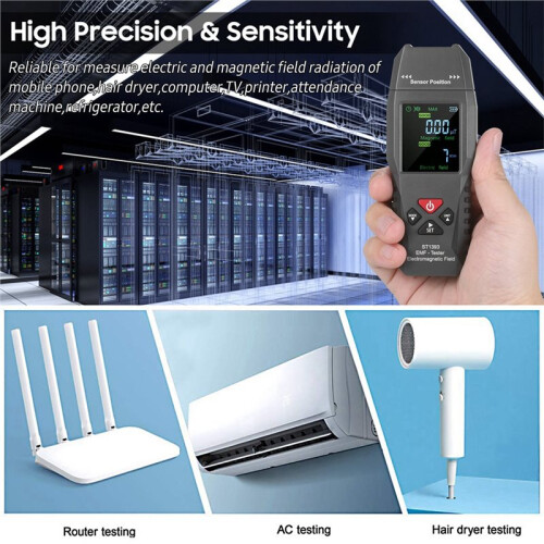ST1393 EMF Meter Electromagnetic Field EMF Detector Handheld Digital LCD Electromagnetic Field Radiation Tester