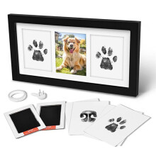 Paw Print Frame Kit,Dog/Cat Paw Print Kit,Soft Paw Print Clay Clean Touch Ink Pad,Pet Paw Print Impression Kit Black