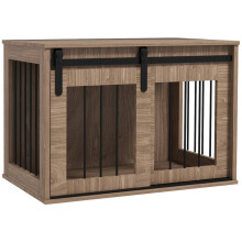 Gaiola para cães de interior com porta deslizante, em metal com efeito madeira, dimensões 57A x 80L x 54P cm