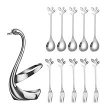 Swan Base Spoon Holder, Stainless Steel Spoon and Fork Set Stand Organizer for Dinner Table, Coffee Tableware Holder