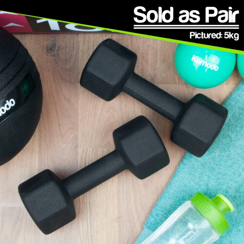 Komodo (Black, 2 x 2kg) 2x Neoprene Dumbbells 1