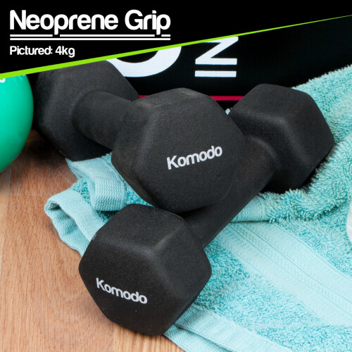 Komodo (Black, 2 x 3kg) 2x Neoprene Dumbbells 2