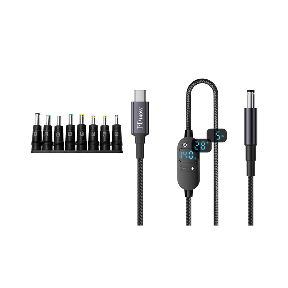 Usb C Power Boost Cable 5V 9V 12V 15V 20V 28V Adjustable Boost Converter Type C To Cable With 8 Adapters Black 4713891090666