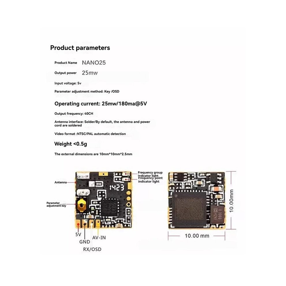 Nano25 5.8G 25Mw 40Ch Vtx 5V Osd Vtx Ntsc/Pal For Fpv Rc Drone Small Aircraft Models 4714038689293