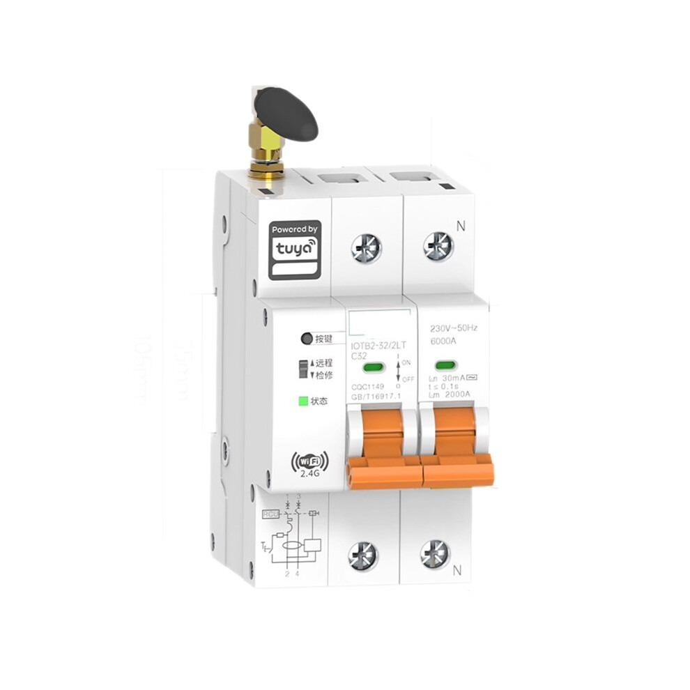 Tuya Wifi Metering Residual Current And Timer Circuit Breaker For Remote Control Via Mobile Phone 2P 32A 6033031347640