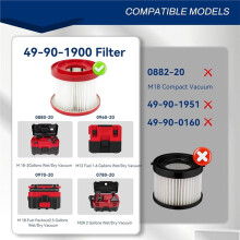 3-Pack 49-90-1900 Vervangingsfilters voor Nat- en Droogstofzuigers van voor , Inclusief 6 Schuimrubberen Filterhoezen en 1 Borstel