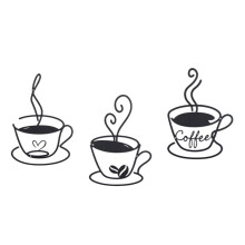 Metal Coffee Cup Wall Art - Set of 3 Vintage Black Coffee Mug Decor for Kitchen, Coffee Bar, Cafe, Restaurant