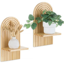 1set/2pcs Wooden Wall Mounted Shelves, Boho Style Rack, Home Decor for Living Room, Bathroom Display Decoration