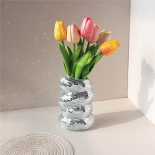 Disco Vase with Silver Mirror Finish for Home, Party, and Desk Decor, Ideal for Small Spaces