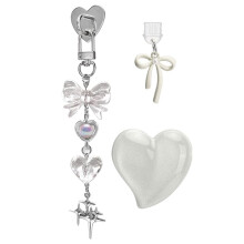 Cute Charms Set Including Dust Plug ,Heart Grip Holder,Bling Keychains with Hook