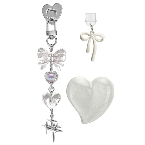 Cute Charms Set Including Dust Plug ,Heart Grip Holder,Bling Keychains with Hook 1
