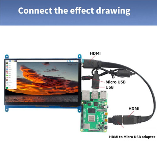 Écran Tactile IPS 7 Pouces (1024 X 600) avec Support pour Raspberry Pi 5, Compatible , Capacitif