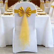 15 Pcs Chair Sashes Tie Gauze Bodas Knot Cover Satin Ribbon Belt-Bow for Banquet Country Wedding Party Gold