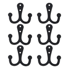 6 Pack Double Prong Coat Hooks, Heavy Duty Vintage Black Zinc Alloy Wall Hooks for Hanging Clothes, Towels, Robes, Keys