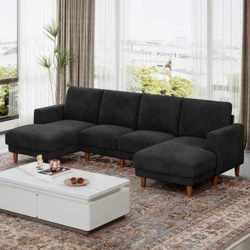 Corduroy U Shaped Sectional Sofa with Double Chaise 2