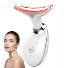 (WHITE) 3 in 1 Face and Neck Massager Portable Micro Current Facial Beauty Device with Smart Vibration Skin Care Tool for Neck Firming