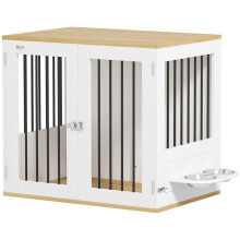 Caixa de transporte para cães, mesa lateral, comedouros giratórios removíveis 360, 2 portas, tamanho médio, 80x55x71,5cm, branca