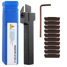 MGEHR1212-2 Portaherramientas para Ranurado Externo de 12 X 100 mm, Insertos de Carburo, Herramienta de Corte para Torneado de Torno con 10 Hojas