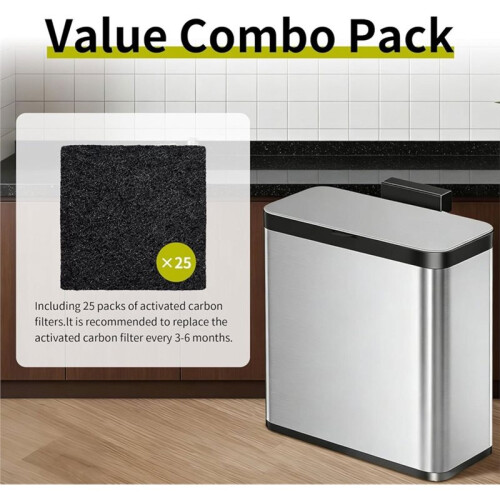 25 Pack Trash Can Odor Absorbing Filter Refills for EKO Garbage Cans and Compost Bin, Activated Charcoal Deodorizer