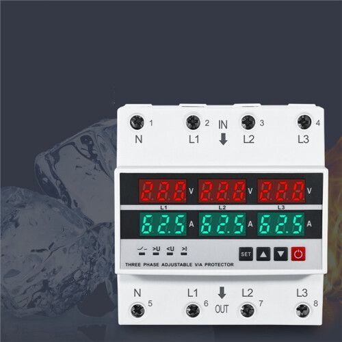 3 Phase Din Rail Voltage and Current Monitoring Relay with Adjustable Settings 100A