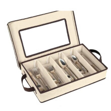 Caja de Almacenamiento de Cubiertos - Contenedor de Almacenamiento de Cubiertos de 5 Compartimentos con Tapa Removible y Mangos Fácil de Llevar