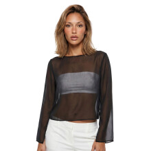 (L, Black) Womens Sheer Shirt Long Sleeve Boat Neck Solid Color Casual Loose Fit See Through Tops