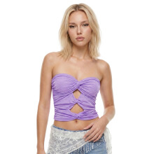 (S, Purple) Women Rhinestones Tube Tops Shimmer Twist Cutout Ruched Off-Shoulder Bandeau Backless Shirts for Streetwear