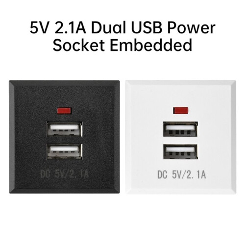 Module de Prise de Bureau 5V 2,1A avec Double Prise USB et Indicateur LED Intégré, Module de Charge Double USB Noir