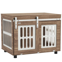 Armário para casinha de cachorro com porta deslizante, tamanho médio, com mesa lateral, 80 x 59 x 63 cm, nogueira