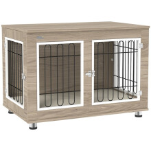 Móvel para gaiola de cachorro, gaiola para cachorro de interior, mesa lateral multifuncional com porta dupla e almofada.