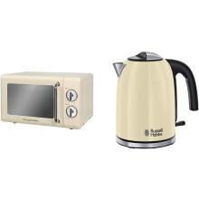 (Kettle, Cream) Russell Hobbs RHRETMM705B 17 L 700 W Black Compact Retro Solo Manual Microwave with 5 Power Levels, Timer, Defrost Setting, Easy
