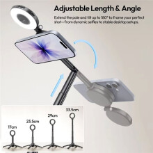 MT71 Magnetic Selfie Stick with Fill Light Telescoping Pole Phone Handle Desktop Tripod for Travel Live Streaming