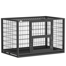 Gaiola para cães resistente, canil para uso interno com teto articulado e porta para alimentação, em aço, preta.
