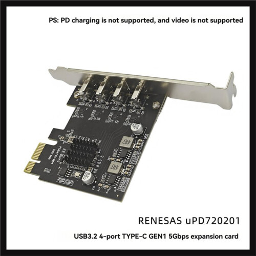 Carte D'Extension PCI-E X1 Vers USB 3.2 GEN1 5 Gbit/S à 4  Type-C - Puce UPD720201 2