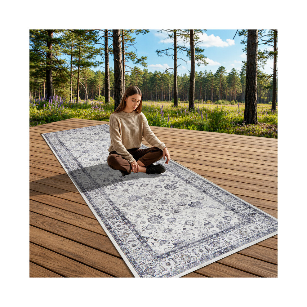 Imperial Rooms (Serene-80X300cm) 2.7Ft X 10Ft Traditional Cashmere Rugs-Non Slip Ancient Design Rugs For Hallways, Kitchens-Extra Large Luxury Carpets Blue,White
