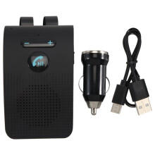 5.0 Handsfree Car Kit Hifi Speaker 2W Wireless Audio Receiver MP3 Music Player Noise Cancelling Sun Visor Clip