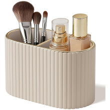 Pennenhouder, Kantoordecoratie, Elegante Bureau-Opbergdoos, Creatief Ontwerp, Ovale Opbergbuis, Cosmetica-Organizer, Crèmewit